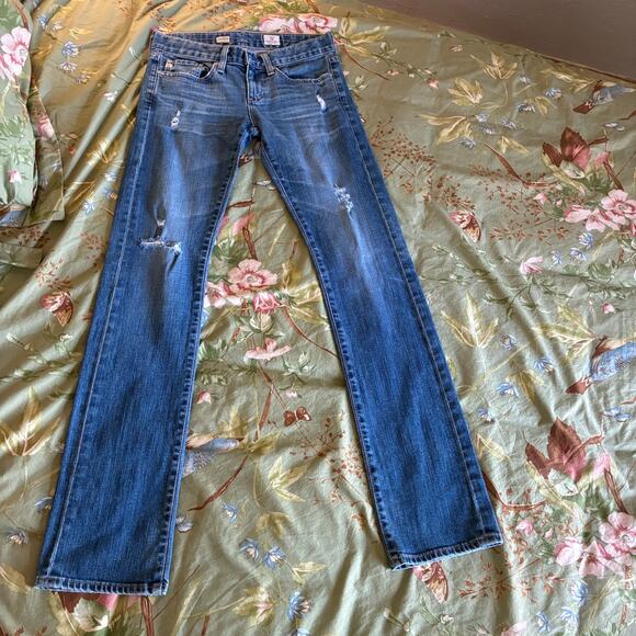 Adriano Goldschmied Jeans 24R blue destroyed made in USA TOMBOY relaxed straight - Picture 1 of 6